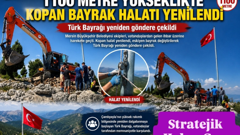 Çamlıyayla'da bin 100 metre yükseklikte Bayrak ve Halat Yenilendi
