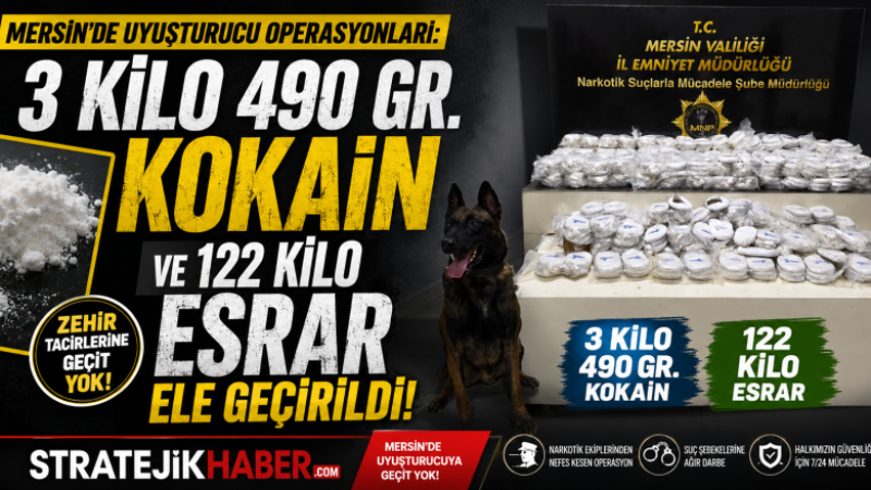 Mersin’de Uyuşturucu Operasyonları: 3.5 kilo Kokain ve 122 Kilo Esrar Ele Geçirildi